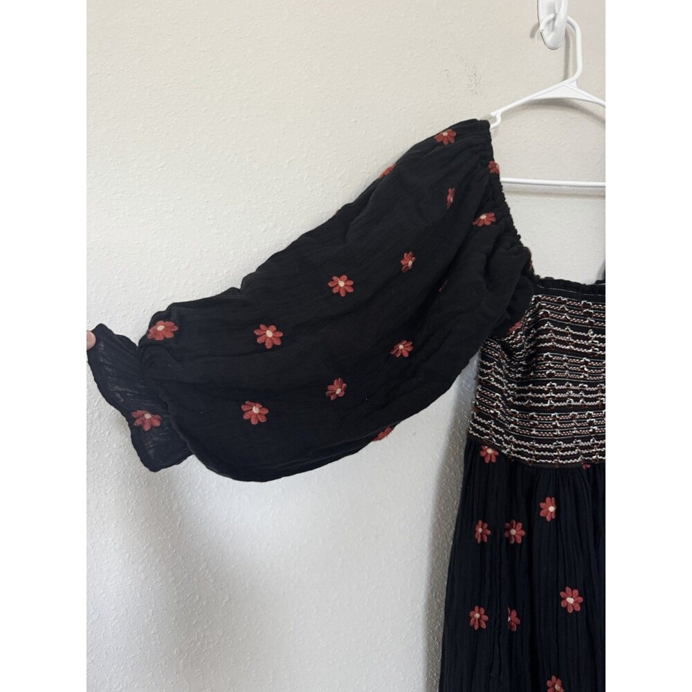 Free People Dahlia Embroidered Floral Maxi Dress SZ Medium Boho Cottage Prairie - Picture 7 of 8